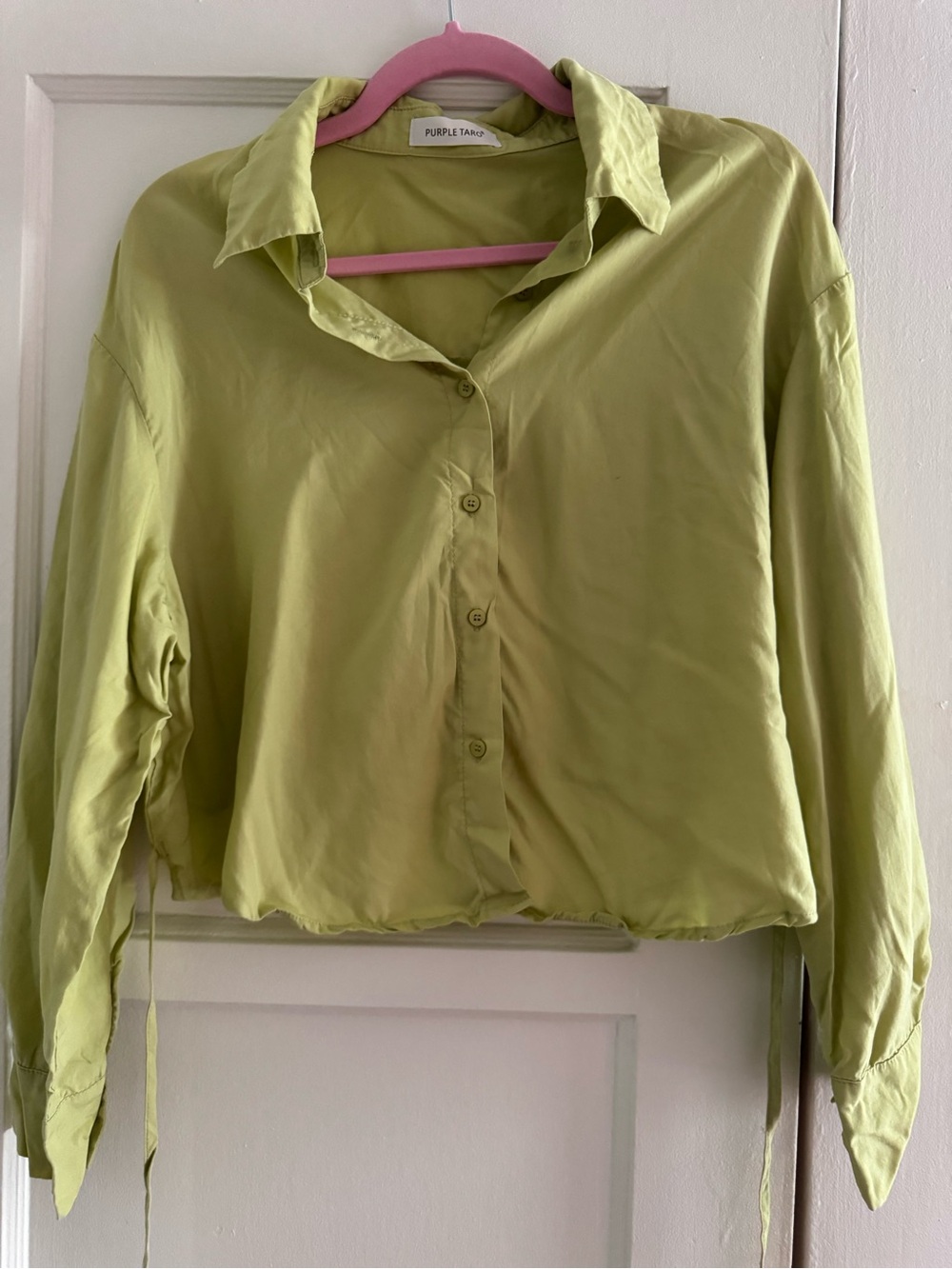 Purple Taro Lime Green Button-Front Collared Women's Top